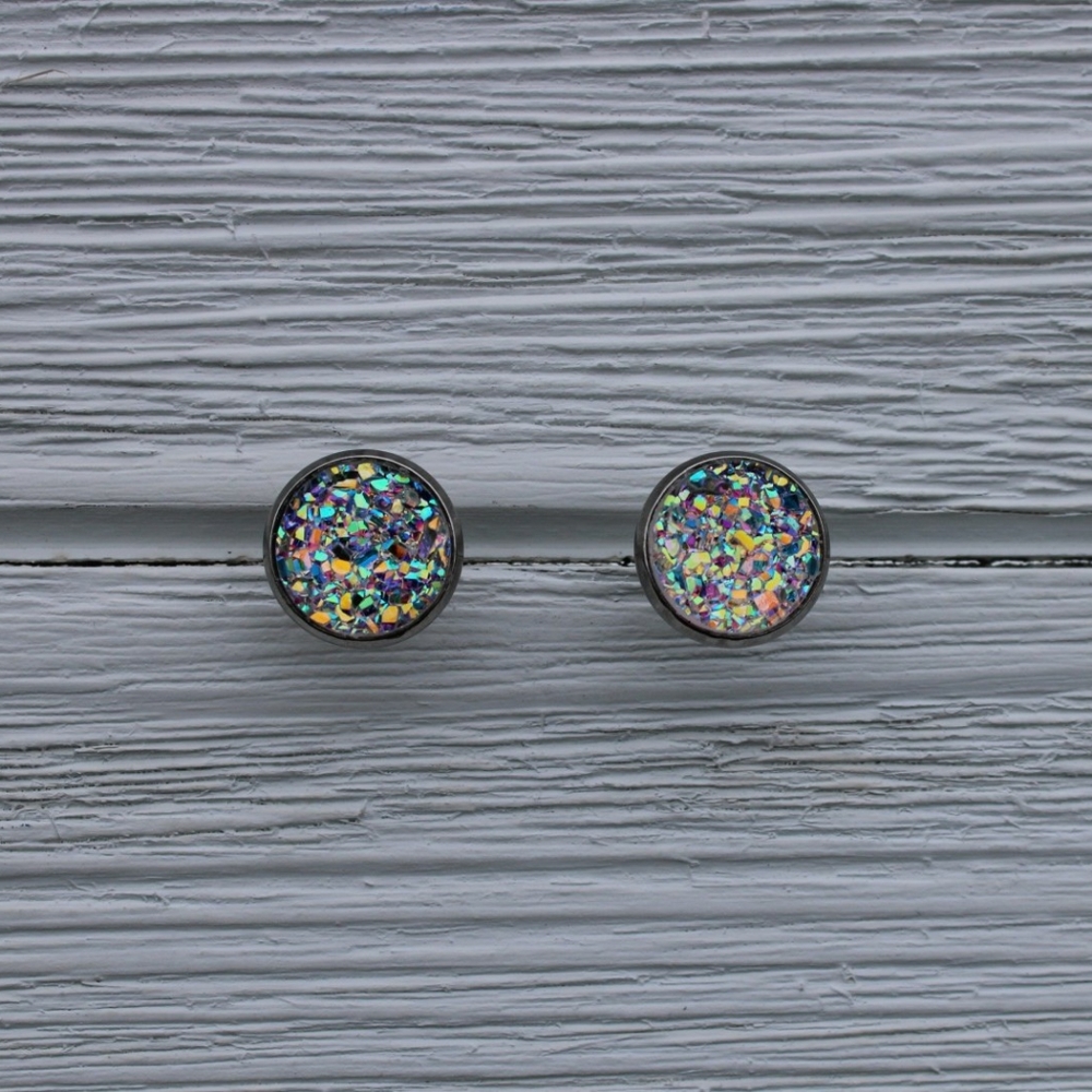 Confetti Druzy Geode stud earrings